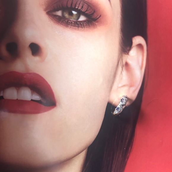 NEW tanzanite CZ gold half moon hoop earrings hoops gemstone - Picture 7 of 15